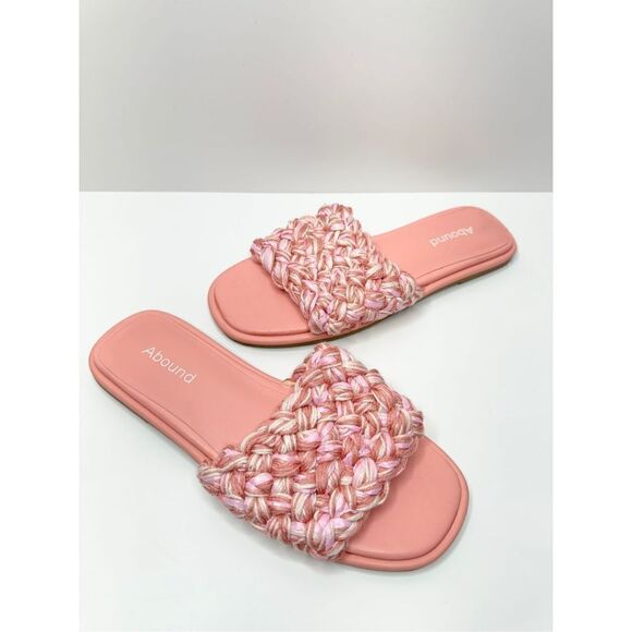 Abound Slide Sandals Womens Size 6.5 Pink Woven Slip On Open Toe Flats - Picture 5 of 7